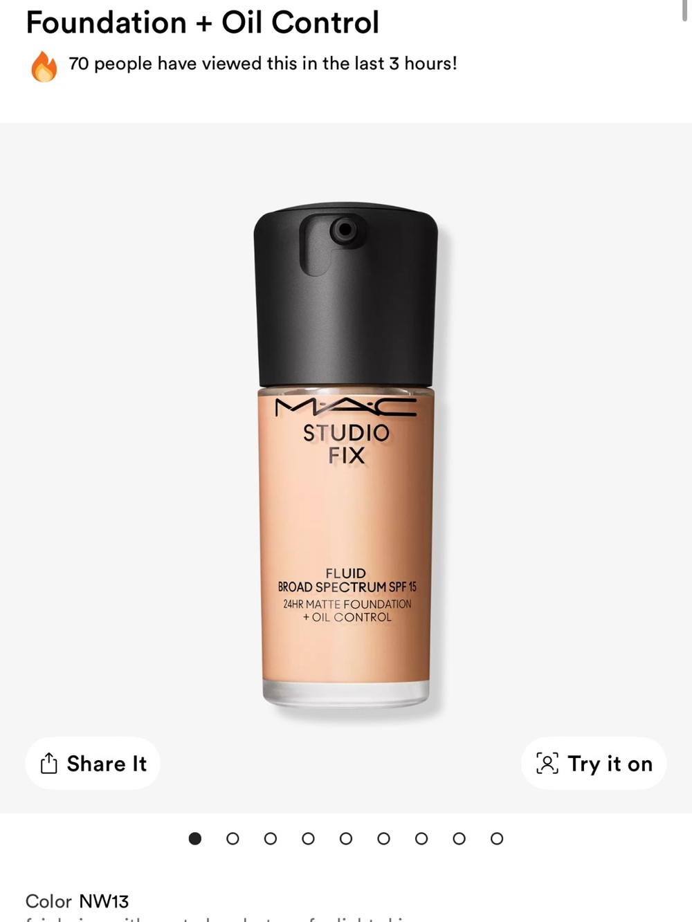 MAC Cosmetics Studio Fix Fluid Foundation NW13 Light Neutral NWT